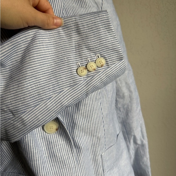 Talbots Blue White Stripe Linen Blend Lightweight Blazer Women 8 Academia Career - Picture 3 of 6